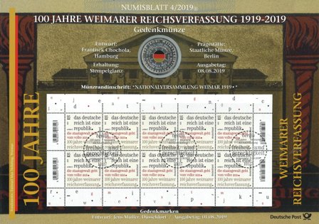 Tyskland - Numisblatt 4/2019 - Møntbrev