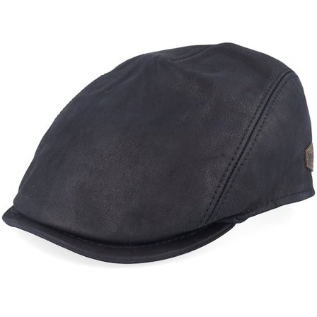 MJM Hats - Zwart flatcap Cap - Bang Leather Black Flat Cap @ Hatstore