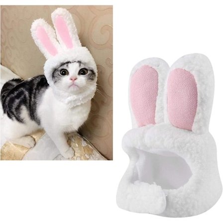 Katt Kanin Lue, Kostyme Søt Kanin Lue med Ører for Katter, Små Hunder, Kjæledyr Lue Festdrakt