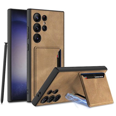 Kompatibel med Samsung Galaxy S24 Cover med Kortholder & Magnetisk Støttefod, Læder Telefon Cover Wallet Case