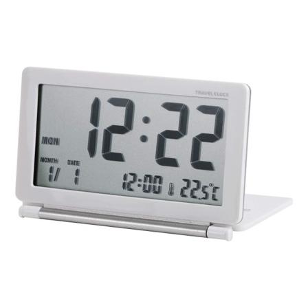 Elektronisk Reise Digital LCD Alarm Kalender Klokke Bærbar Slank Flip Folding Stille Skrivebord Vekkerklokke HVIT