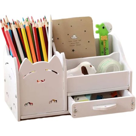 Skrivebordsorganisator i tre-plast, stor kapasitet DIY D