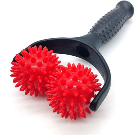 Massage Roller för Celluliter (Svart, Röd) Massage Roller med Handtag Massage Roller med 2 Massagebollar Manuell Massager Roller Massager för Rygg, 