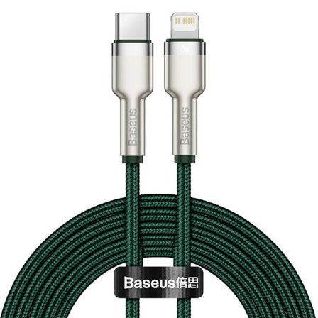 Baseus Cafule PD 20W USB-C - Lightning-kabel med metalspidser 2m - Grøn
