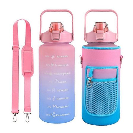 Sportsvannflaske 2L BPA-fri, Gymvannflaske med tidsmarkeringer og sugerør, Bærbar lekkasjesikker Cantee-flaske, Løping, Sykling, Gym, Skole