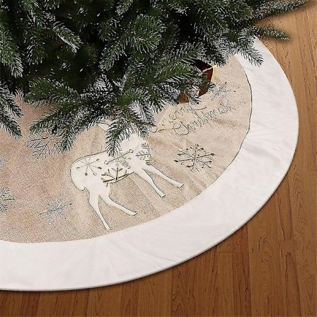 120 cm juletre stativdeksel, grovt lerret juletre skjørt, elg og snøfnugg mønstret juletre