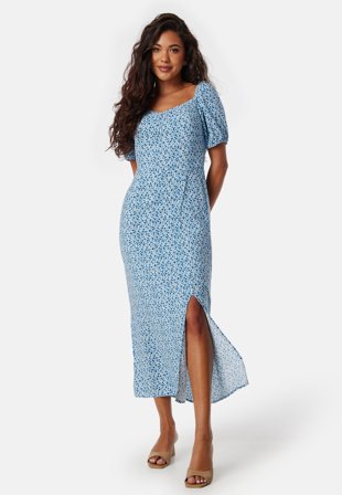 VILA Vikata S/S midi dress Cashmere Blue / Blue Flower Klær
