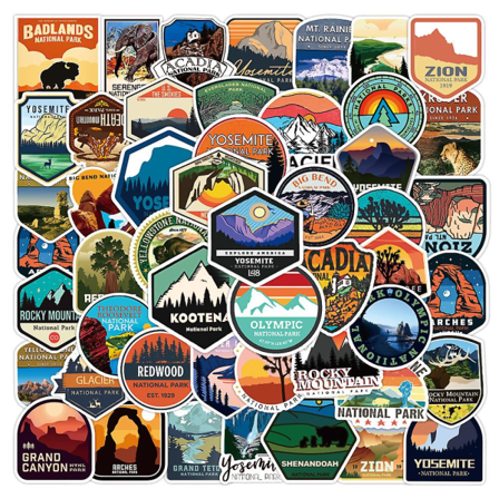 National Park Stickers 50 st utomhusäventyr vandring landmärken reseestetiska presenter för reseälskare passar bilens stötfångare bagageutrymme 