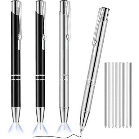 4 st LED-upplysta kulspetspennor i metall, svart