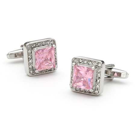Pink Krystal Firkantede Sølv Manchetknapper til Mænd Dame Klassisk Facetteret Ædelsten Herre Manchetknapper Smykkesæt til Bryllupsdag Forretningsfest 