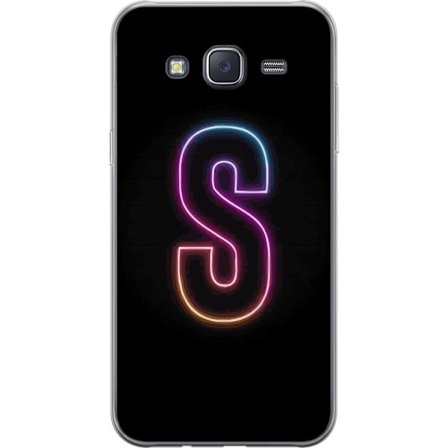 Kompatibel Mobilcover til Samsung Samsung Galaxy J5 Neonbogstav S i lyserød og blå toner mod en mørk baggrund, stilfuld bogstavkunst med retro-futu