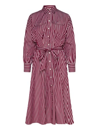 Lauren Ralph Lauren Striped Belted Broadcloth Shirtdress - White - 38
