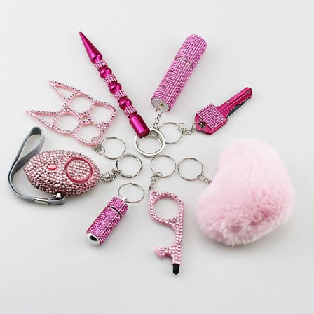 8 stk Selvforsvars Nøkkelring Sett For Kvinner Sikkerhet Personlig Alarm Bærbar Nøkkelring