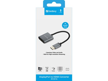 Sandberg video adapter - DisplayPort / HDMI - 20 cm