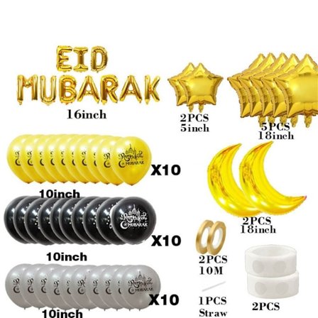EID MUBARAK Festival Ballongsett Dekorasjoner Ramadan Kareem B