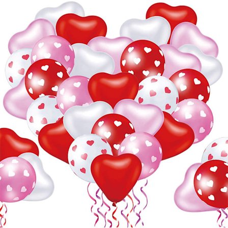 90 Pakke Hjerte Ballon Dekorationer Kit 6 Stil Hjerte Form Latex Balloner Hjerte Trykte Valentins Balloner