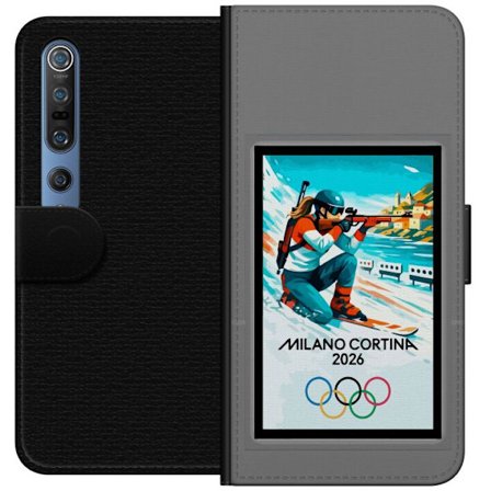 Kompatibelt Lommeboketui til Xiaomi Mi 10 Pro 5G Retroplakat Cortina Milano 2026 med fjell, vintersportsutøvere, italienske trikolor, Milano-katedrale
