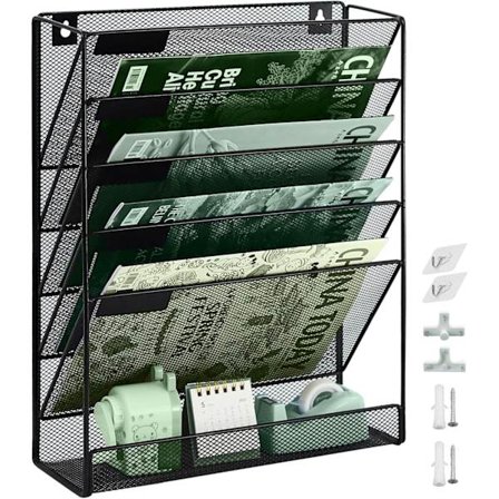 6-facks svart metall väggmonterad A4 dokumentorganisatör [JSR]