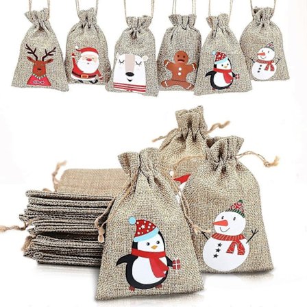 Jul Jute Säckvävspåse, Jul Jute Linne Säckväv Dragsko Present Godispåse För Julklappar