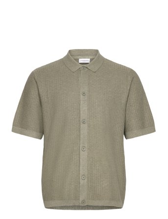 Lindbergh Knitted S/S Polo Cardigan - Khaki green - S