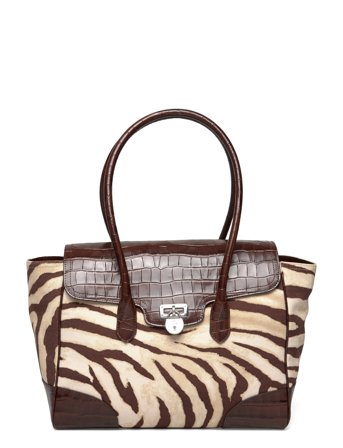 Zebra-Print Canvas Large Tanner Satchel Brown Lauren Ralph Lauren