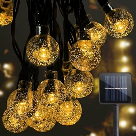 Utendørs solcellelysslynge, 7M/23ft 50LED utendørs solcellelysslynge vanntett IP65 8 moduser solcellelysslynge (varm hvit)