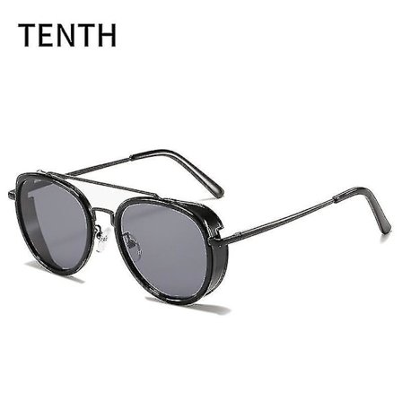 Retro Steampunk Solglasögon Runda Twin Bridge Aviator Glasögon