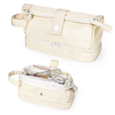 Stort penalhus med stationær organizer til drenge og piger, æstetisk penalhus egnet til børn, teenagere og studerende, lysegul