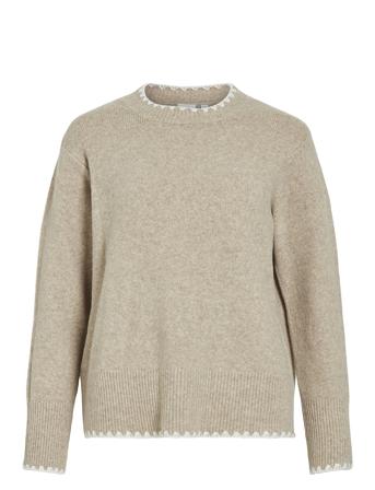 Vihefna Stitch Detail Knit Top/R Beige Vila