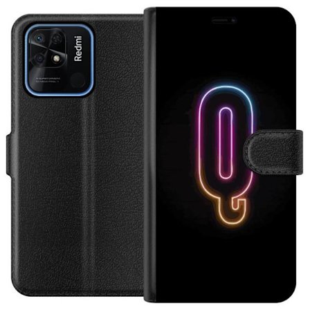 Kompatibel Tegnebogsetui til Xiaomi Xiaomi Redmi 10C Minimalistisk neonbogstav Q i lyse farver mod mørk baggrund