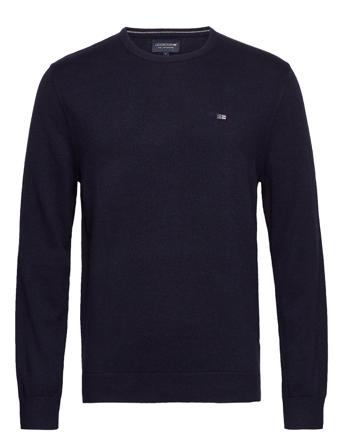Bradley Organic Cotton Crew Neck Sweater Strikket Trøje Med Rund Hals Blå Lexington Clothing