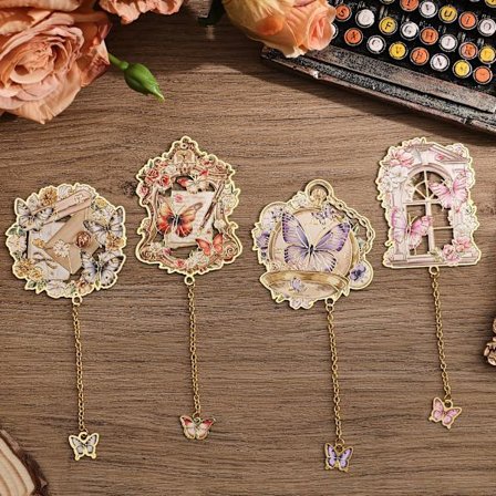 Sommerfugl Bogmærke Sæt 4 stk, Søde Metal Bogmærker til Læseelskere Forfattere Hjem