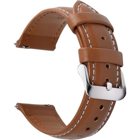 Rem 22mm Ægte Læder Herre Dame Lysebrun Spænde Stål Sølv Hurtig Udskiftelig Farve Holdbar, Læder