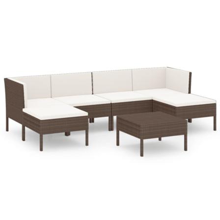 Vidaxl Loungegrupp För Trädgården Med Dynor 7 Delar Konstrotting Brun