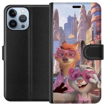 Kompatibelt Lommeboketui til Apple Apple iPhone 13 Pro Max Animerede dyr i et solfylt bymiljø med rosa solbriller og en positiv melding i en fargerik