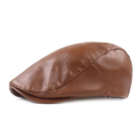Baret Hat Læder Peaked Cap Herre Læder Hat Pu Advance Hatte Kunstnerisk Ung Baret Midaldrende Læder Hat Herrehat Brown M(56-58cm)