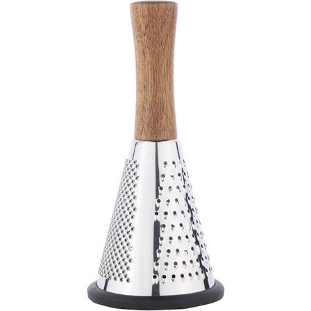 1 stk. kjegleformet osthøvel med håndtak - rustfritt stål, trippelfunksjon, trehåndtak, parmesan-høvel, sklisikker gummibunn, håndholdt 