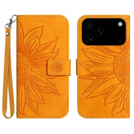 SKALO iPhone 17 Pro Kohokuvioitu Kukka Lompakkokotelo - Keltainen