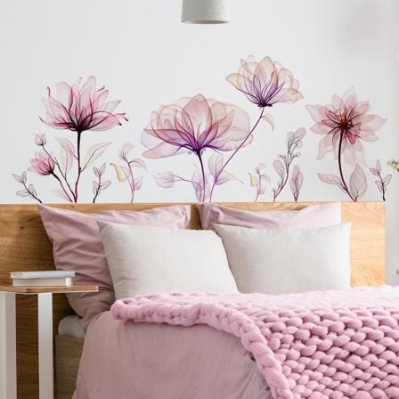 Stora Blommiga Väggdekaler Rosa Blommor Blossom Väggdekaler Säng