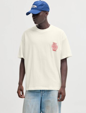 Jack & Jones Jorargos Back Print Tee Ss Cn Styd Aw25 - Cream - L