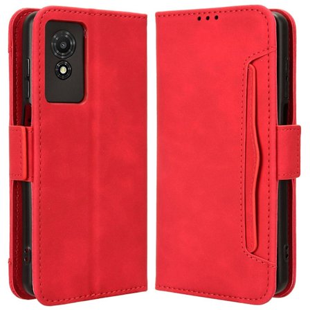 For TCL 501 Læderetui med Flere Kortpladser Folio Flip Wallet Telefon Cover - Rød