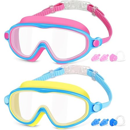 2-pak børnesolbriller til alderen 3-16, antirefleks, vandtætte, UV-beskyttelse, bredt synsfelt, pink/blå+gul[YDE]