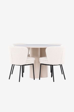 Venture Home - Olivia-spisebord med Agnes-spisebordsstol - Hvid - Spisebordssæt 4 personer - Fra Homeroom