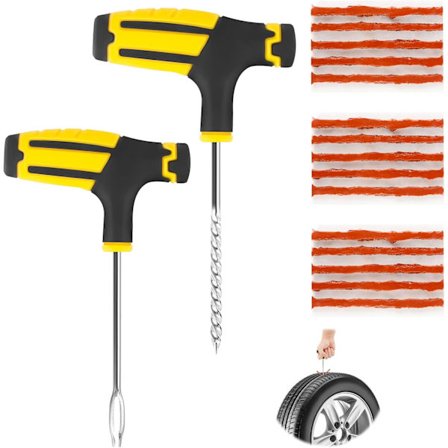 DekkReparasjonssett Punkteringsverktøy Punkteringsreparasjonssett for sykkel, bil, varebil, motorsykkel, 2 verktøy og 15 stk remser