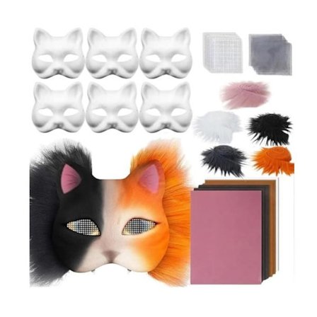 Koristemaski, 6 Halloween-maskia, DIY Therian Cat -maskisetti, naamiaismaski, oranssi