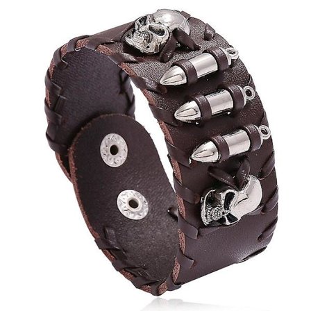 Bovine läderarmband unikt hipster motorcykel ornament skalle