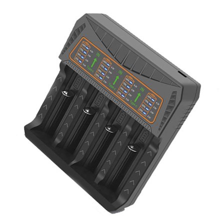 4-porters batterilader for oppladbare litiumbatterier, kompatibel med 18650 26650 21700 10400 14500 16340 18490