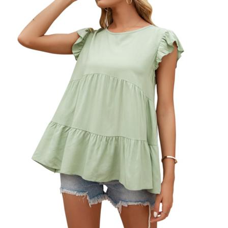 Dam T-shirt Sommar Spets Rund Hals Kort Ärm Casual Lös