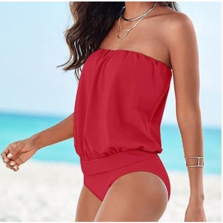 Dame Ensfarget Sexy Bandeau Hel Badedrakt Sommer Strand Stroppeløs Uforet Monokini Badedrakt