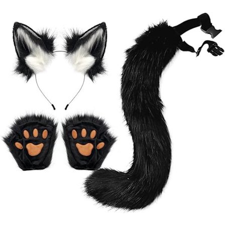 Kunstige Pels Kattehale og Ulvehoved-Halesæt til Voksne og Børn Klør Handske Sæt til Halloween Anime Cosplay Fest